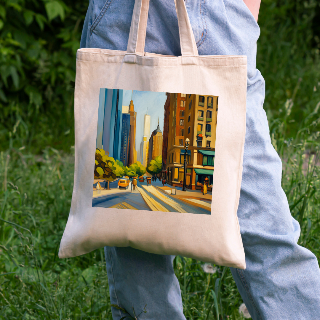 "Bustling City" Cotton Canvas Tote Bag