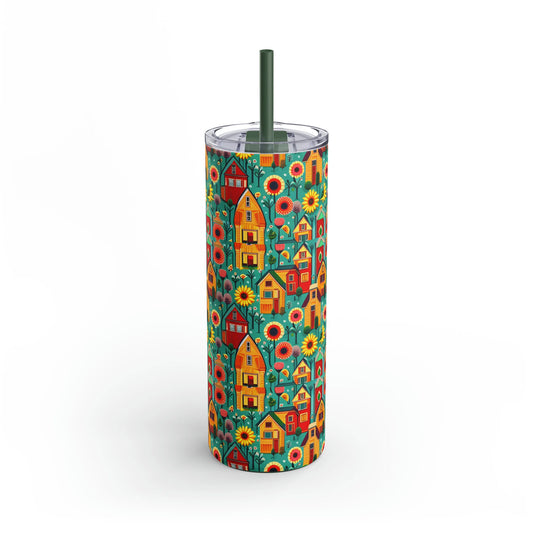 Tiny Houses and Sunflower Oh My - Maars Maker Skinny Matte Tumbler, 20oz - Great Gift